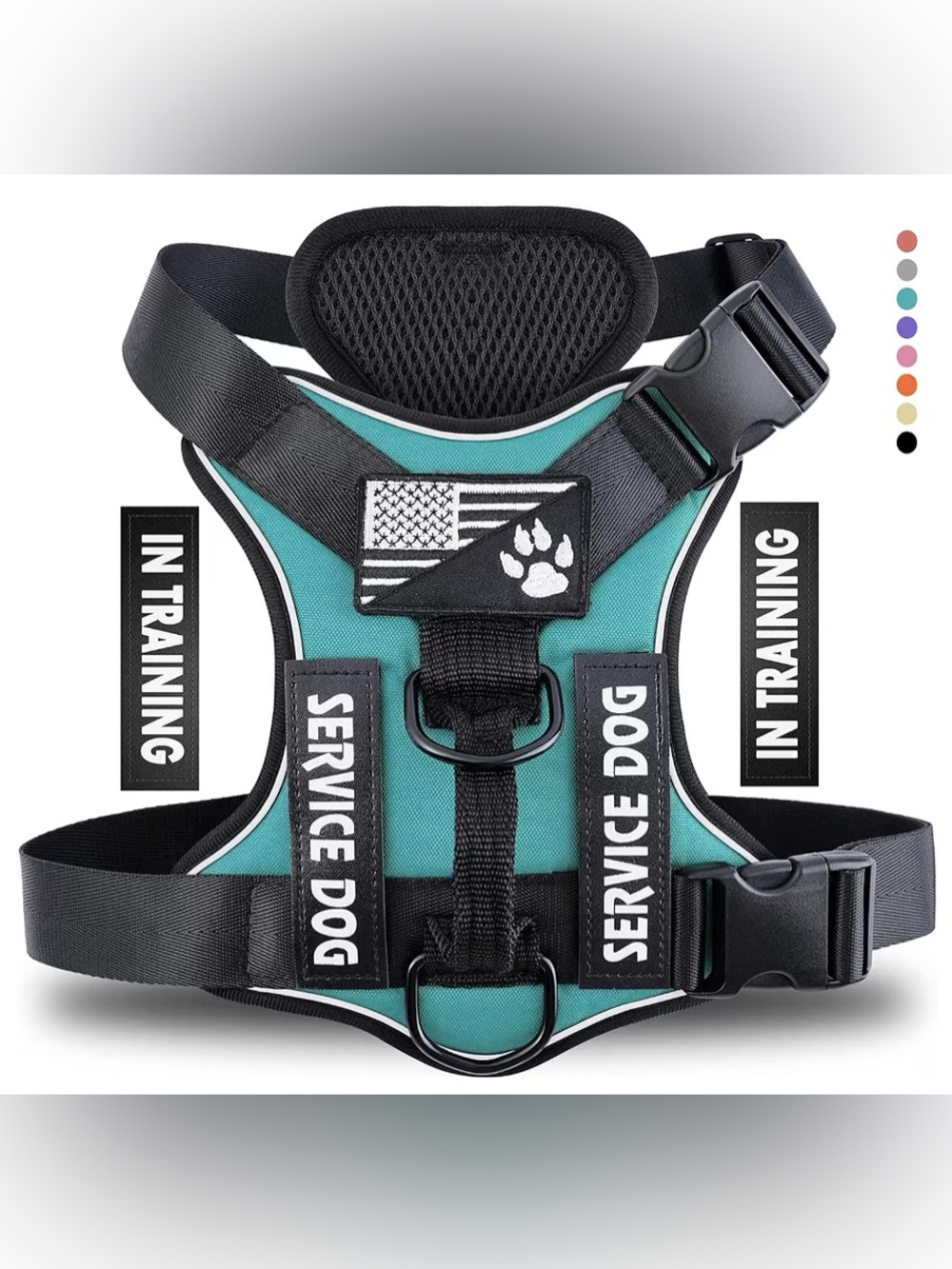 XS THERAPY DOG Harness Vest - Teal and Black Adjustable Comfort Fit